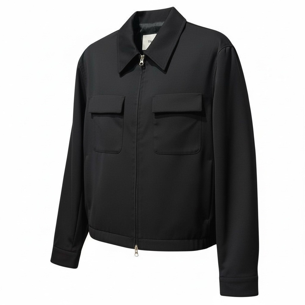 RARE TONYWACK Black‎ Wool Double Zip Utility Jacket Flap Chest Pockets XL